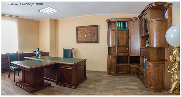  мебель в  офисе выполнена из массива или шпона ценных пород древесины